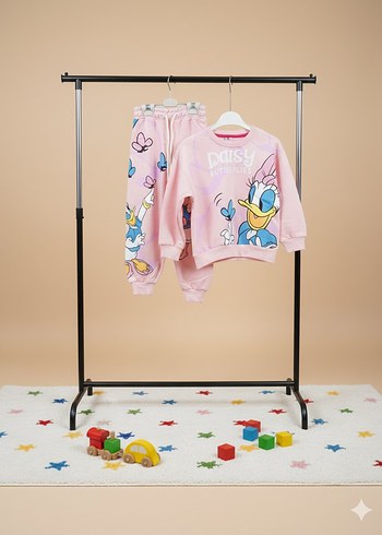 Diğer Pembe Kız Çocuk Daisy Baskılı Sweatshirt ve Eşofman