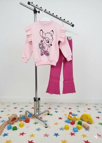 Diğer Kız Çocuk Pembe Baskılı Sweatshirt ve Pantolon