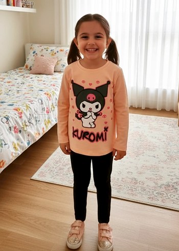 Kız Çocuk Pembe Kuromi Baskılı Takım