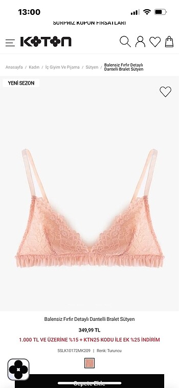 Koton Koton balensiz fırfırlı dantel bralet