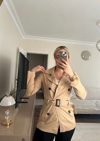 Bej Düğmeli Kadın Trençkot - Görsel 2