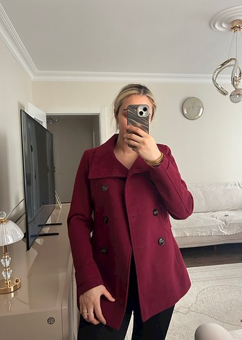 Bordo Midi Boy Kadın Kaban - Görsel 3