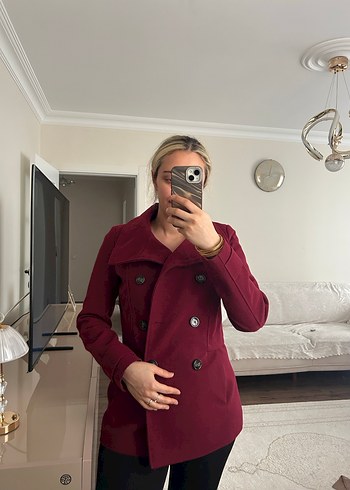 Bordo Midi Boy Kadın Kaban - Görsel 2