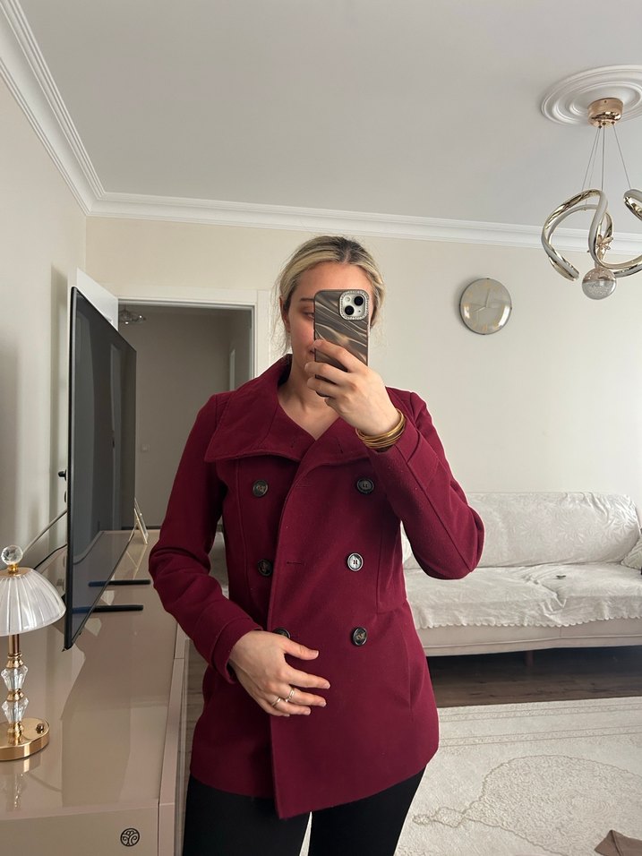 Bordo Midi Boy Kadın Kaban - Görsel 2