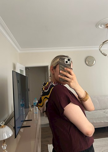 Bordo Bağlamalı Yaka Salaş Kadın Bluz - Görsel 2