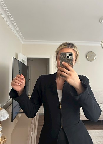 Kadın Siyah Midi Blazer Ceket - Görsel 2