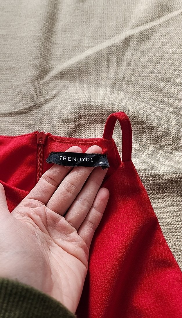 Kırmızı Drapeli Midi Kadın Abiye Elbise - Görsel 2