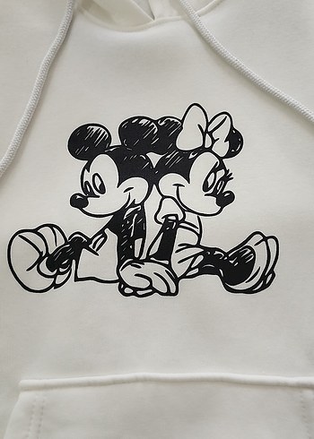 Beyaz Kapüşonlu Baskılı Kadın Sweatshirt - Görsel 2