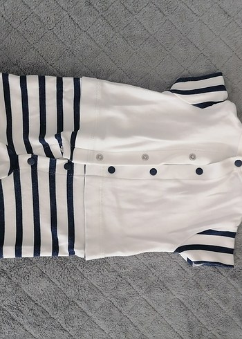 Beyaz Çizgili Erkek Bebek Kısa Kollu Tulum - Görsel 2