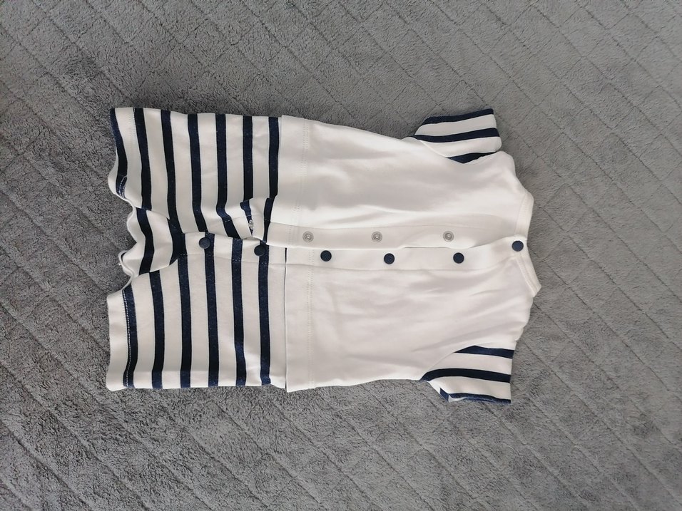 Beyaz Çizgili Erkek Bebek Kısa Kollu Tulum - Görsel 2