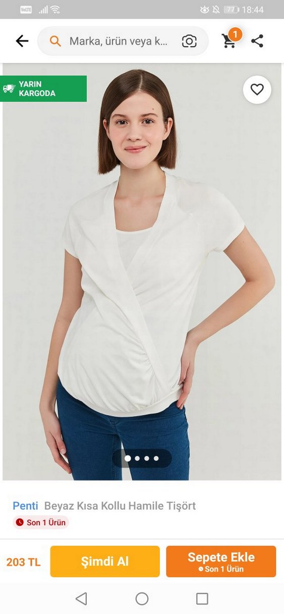 Beyaz V Yakalı Hamile Kısa Kollu Tişört - Görsel 2