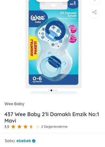 Wee Baby 2'li Damaklı Emzik No:1 Mavi - Görsel 2