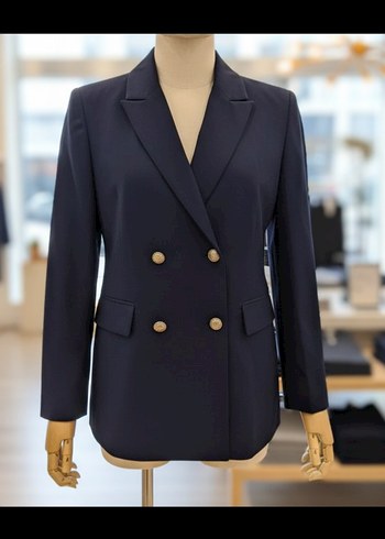 Lacivert Düğmeli Kadın Blazer Ceket
