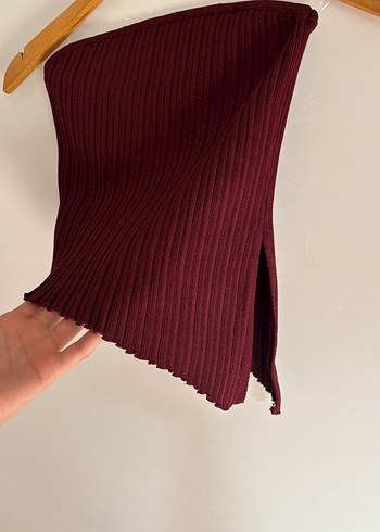 Diğer Bordo Pliseli Straplez Bluz