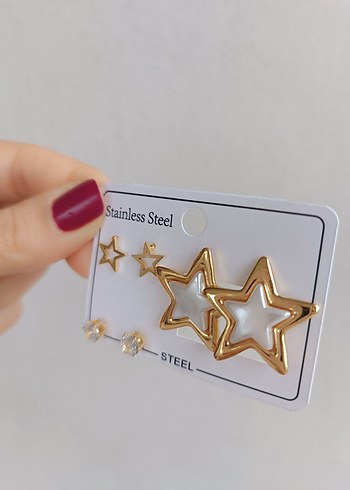 Altın Renkli Yıldız Detaylı  Küpe Seti - Görsel 2