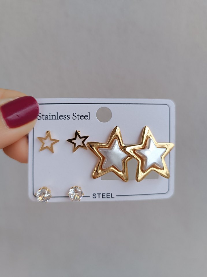 Altın Renkli Yıldız Detaylı  Küpe Seti - Görsel 4