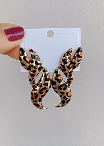 Kahverengi Leopar Desenli  Küpe - Görsel 4