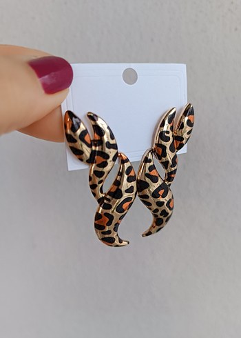 Kahverengi Leopar Desenli  Küpe - Görsel 2