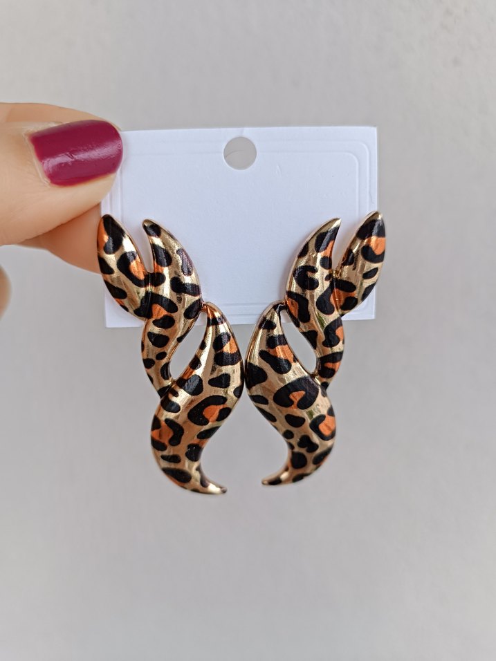 Kahverengi Leopar Desenli  Küpe - Görsel 4