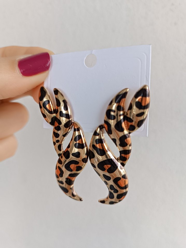 Kahverengi Leopar Desenli  Küpe - Görsel 3