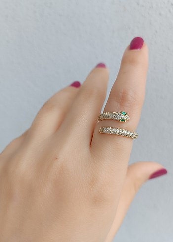 Payetli Yılan Desenli Altın Renk Kadın Yüzük - Görsel 2