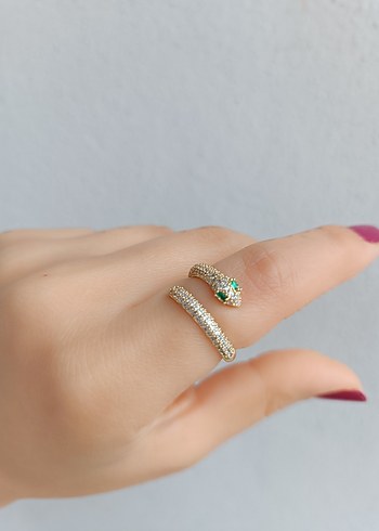 Payetli Yılan Desenli Altın Renk Kadın Yüzük - Görsel 3