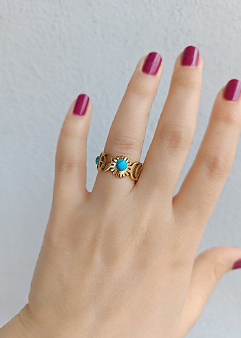 Turkuaz Boncuklu Bohem Kadın Yüzük - Görsel 3