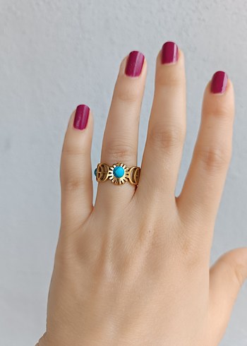 Turkuaz Boncuklu Bohem Kadın Yüzük - Görsel 5