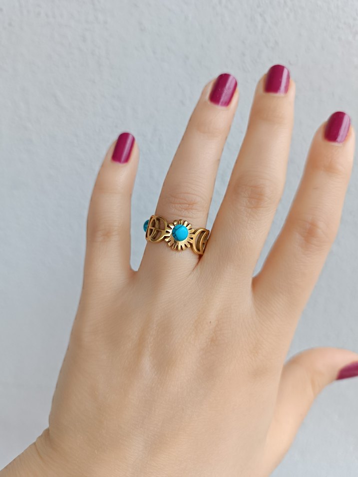 Turkuaz Boncuklu Bohem Kadın Yüzük - Görsel 3