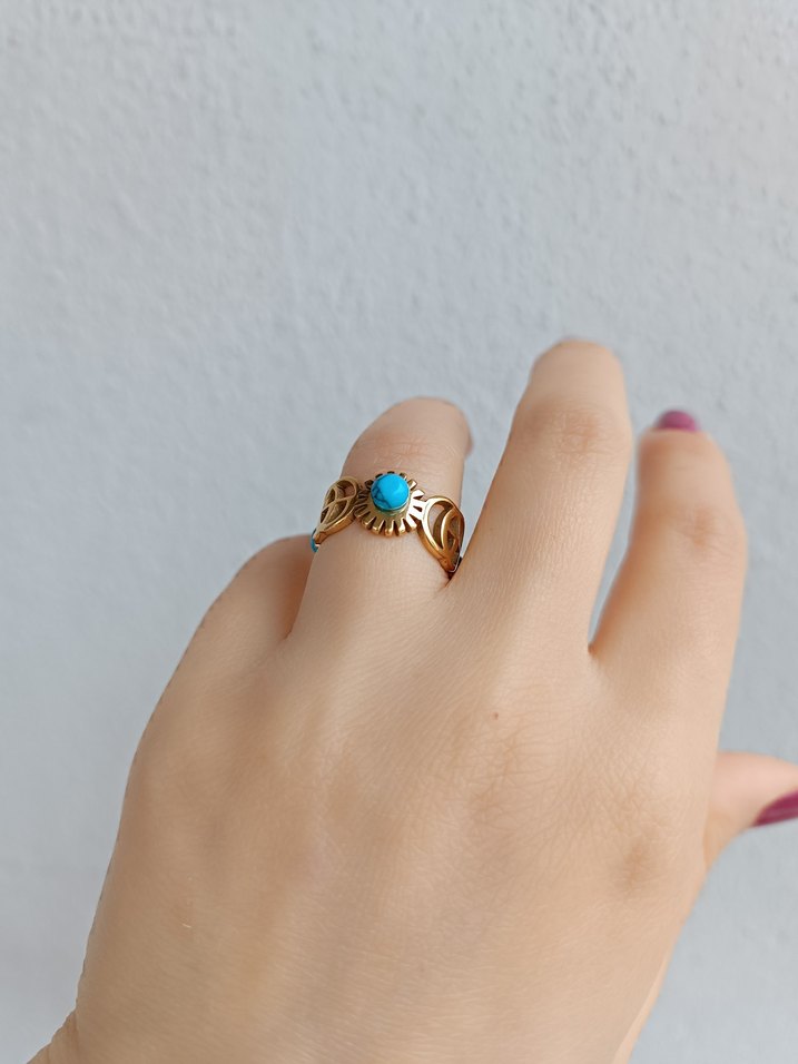 Turkuaz Boncuklu Bohem Kadın Yüzük - Görsel 4