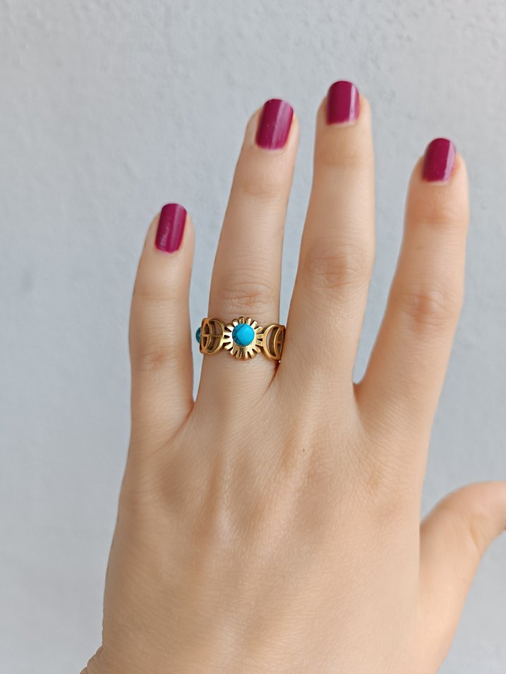 Turkuaz Boncuklu Bohem Kadın Yüzük - Görsel 5
