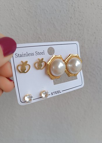 Altın Renkli coklu celik Küpeler - Görsel 2