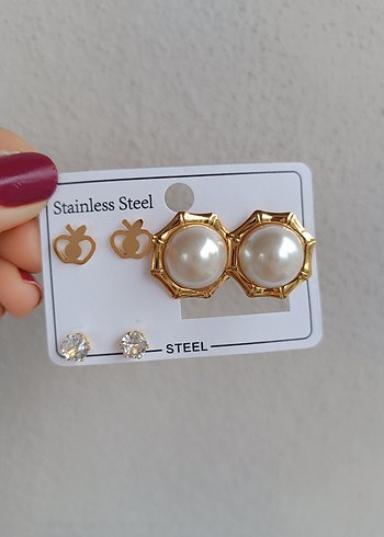 Altın Renkli coklu celik Küpeler - Görsel 3