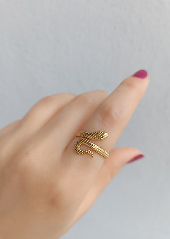 Altın Renkli Yılan Desenli Yüzük - Görsel 3