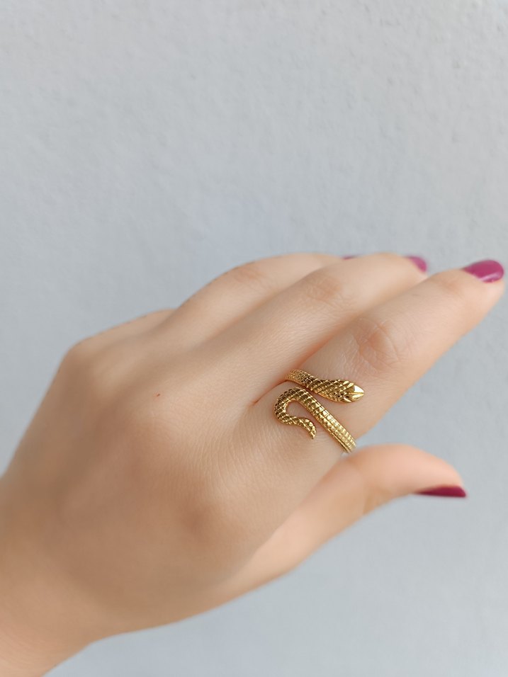 Altın Renkli Yılan Desenli Yüzük - Görsel 4