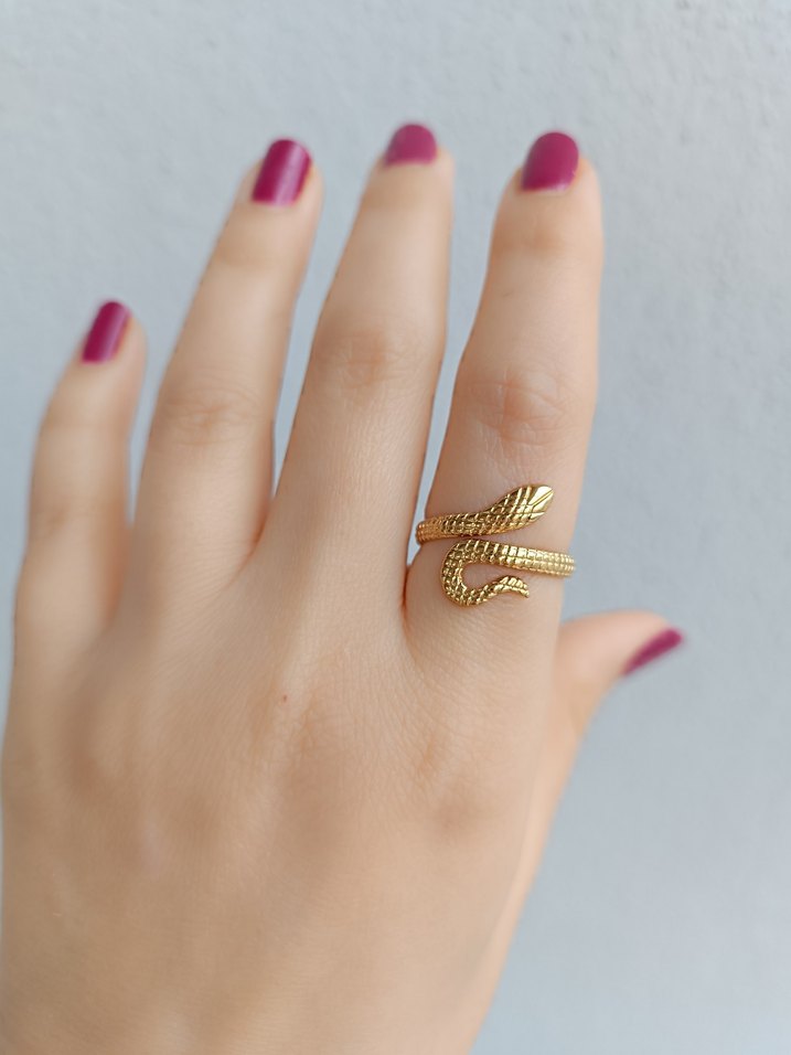 Altın Renkli Yılan Desenli Yüzük - Görsel 2