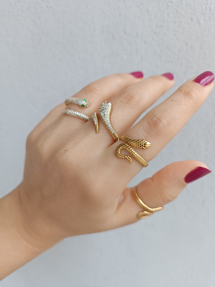 Altın Renkli Yılan Desenli Yüzük - Görsel 5