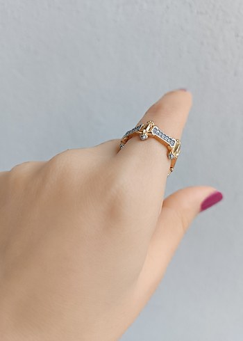 Taş islemeli Altın Renkli Kadın Yüzük - Görsel 2