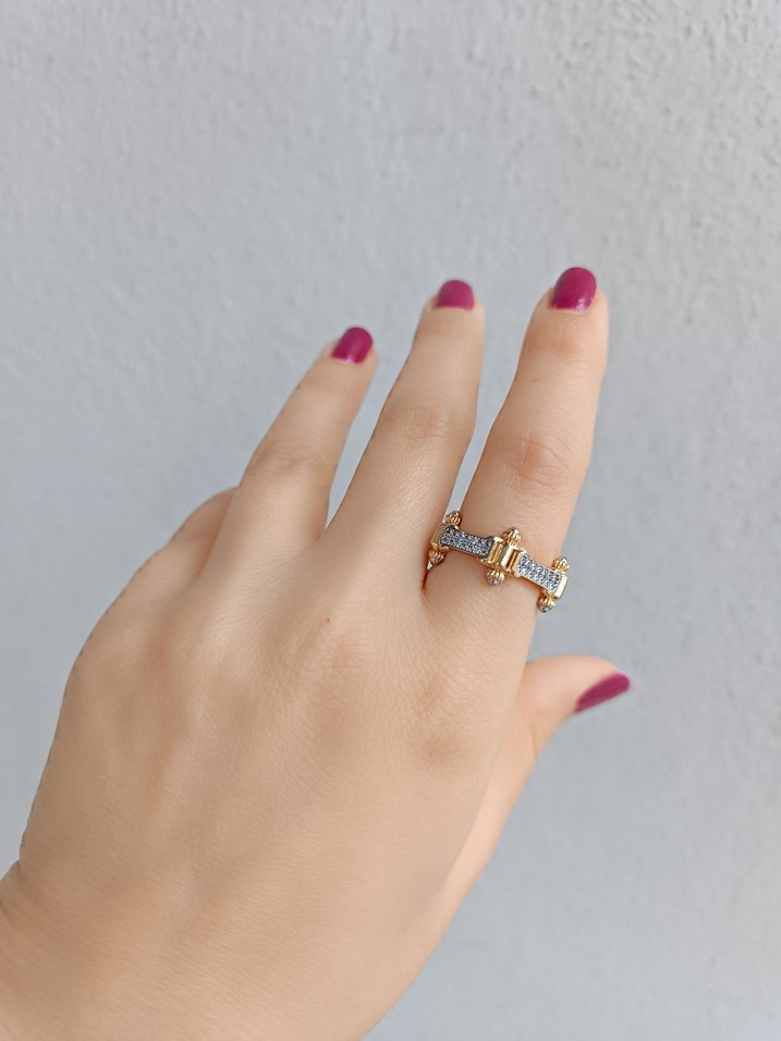 Taş islemeli Altın Renkli Kadın Yüzük - Görsel 5