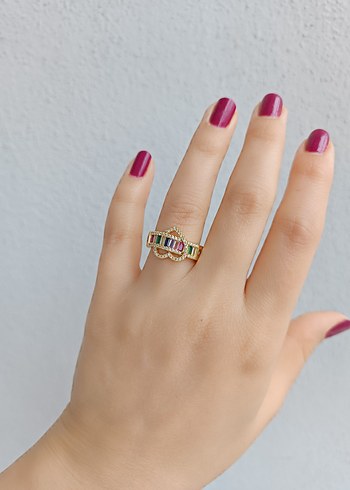 Renkli taşlı kalp model Kadın Yüzük - Görsel 4