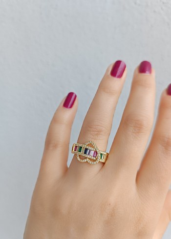 Renkli taşlı kalp model Kadın Yüzük - Görsel 2