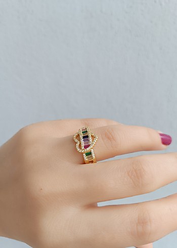 Renkli taşlı kalp model Kadın Yüzük - Görsel 3