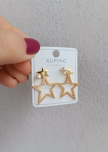 Gold Tasli Yıldızlı Küpe - Görsel 3