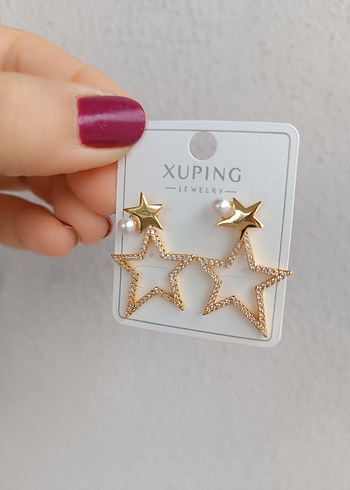 Gold Tasli Yıldızlı Küpe - Görsel 2