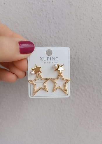 Gold Tasli Yıldızlı Küpe - Görsel 4