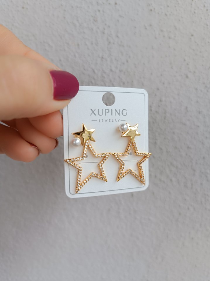 Gold Tasli Yıldızlı Küpe - Görsel 3