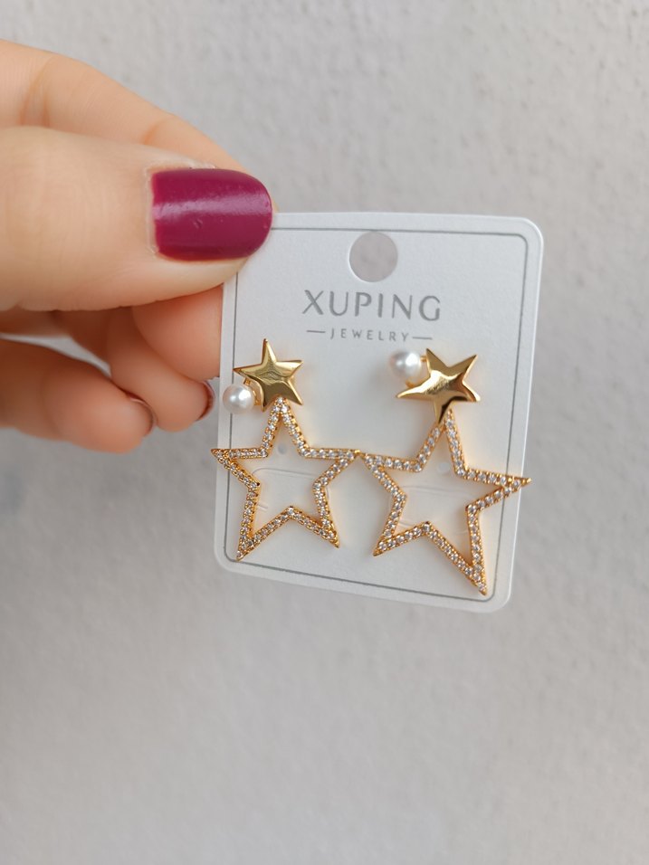 Gold Tasli Yıldızlı Küpe - Görsel 2