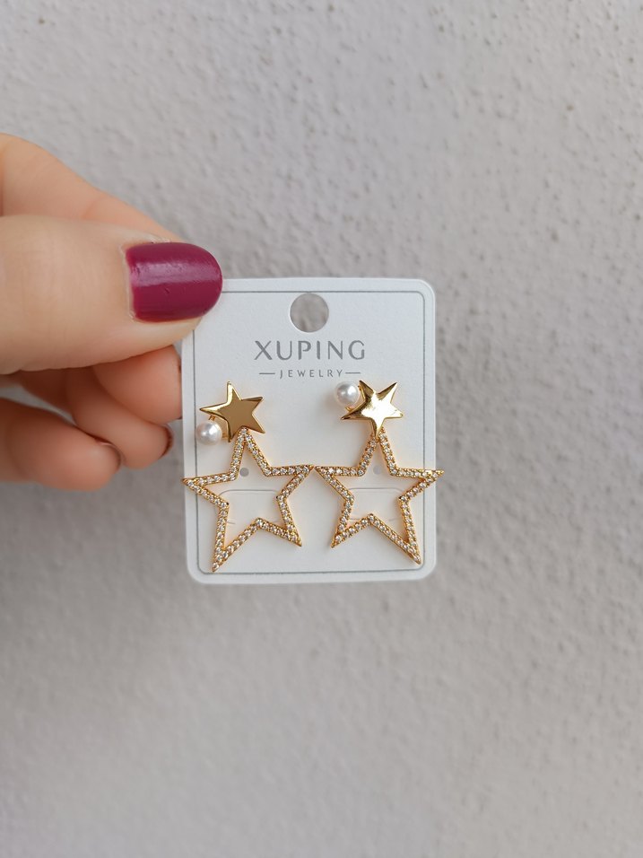 Gold Tasli Yıldızlı Küpe - Görsel 4