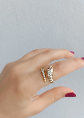 Altın Renkli Yılan Desenli TasliKadın Yüzük - Görsel 2