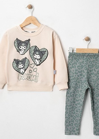 Kız Çocuk Gri Desenli Pamuklu Alt Üst Takım - Görsel 3